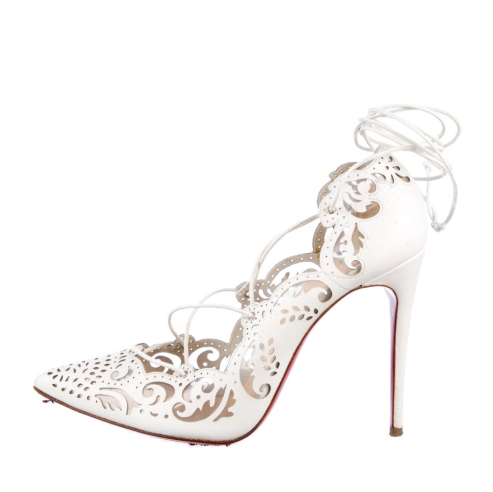 Christian Louboutin Impera Lasercut White Lace-Up Heels US6.5 37